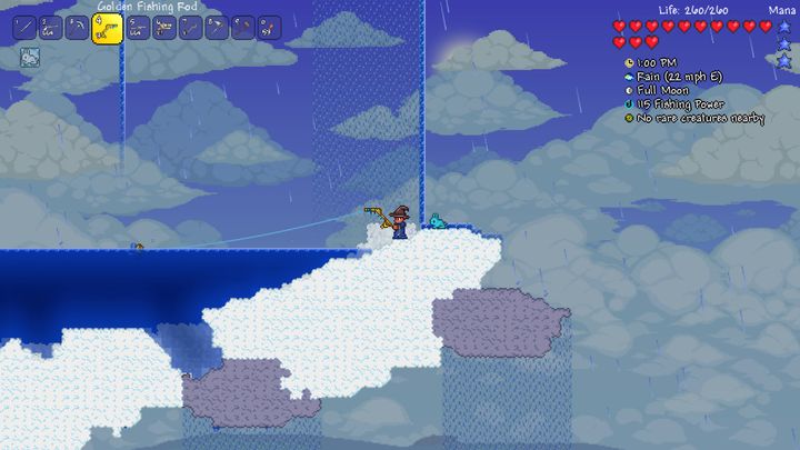 A player fishing in a cloud