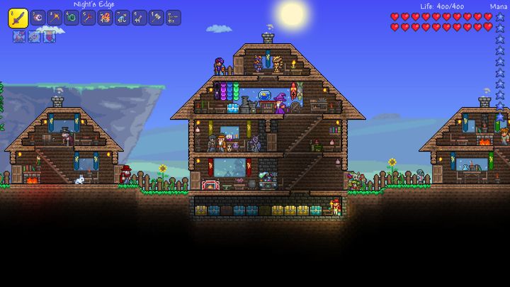 The player standing in a house